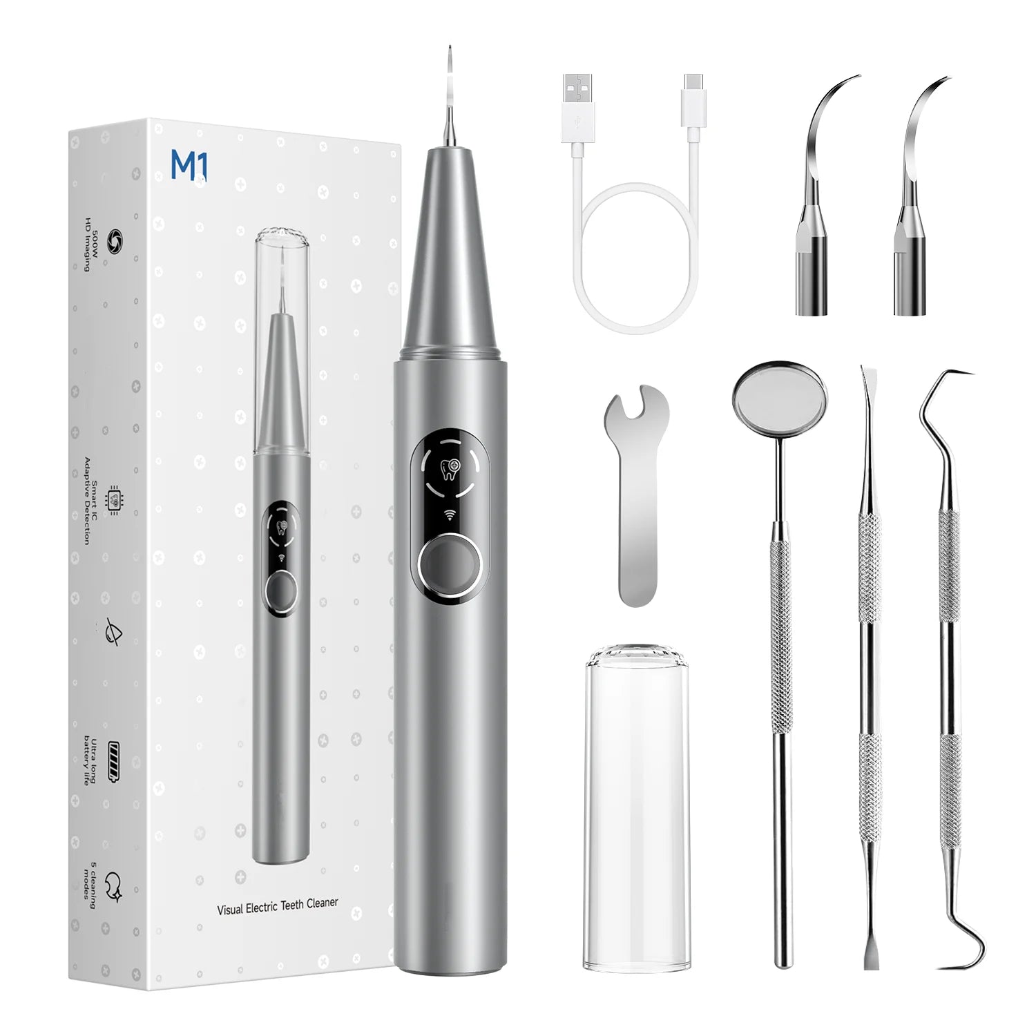 T6 Ultrasonic Tooth Cleaner – 5-Mode Dental Plaque & Tartar Remover with LED Light