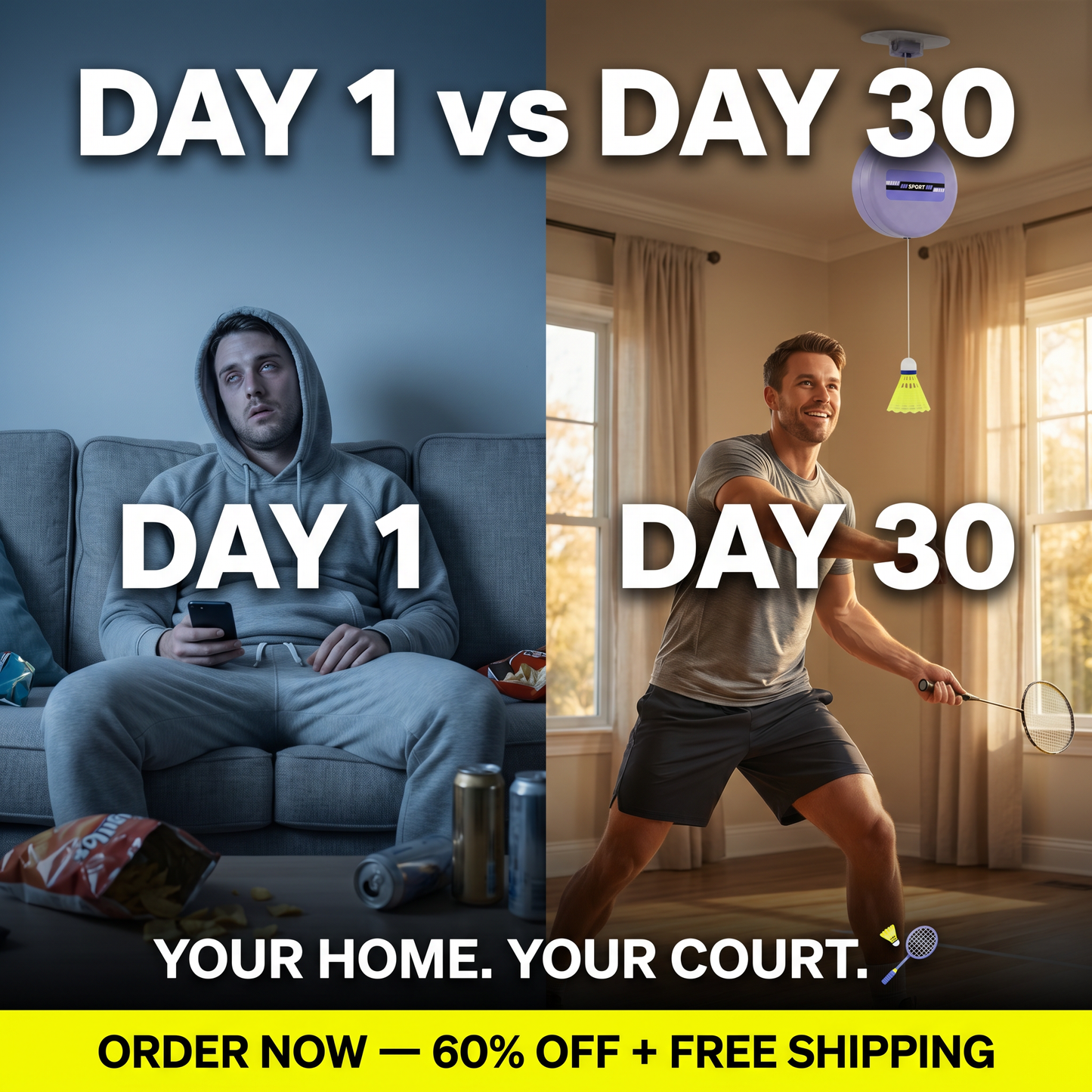 Solo Badminton Trainer Pro – Smart Ceiling Trainer with Remote Control